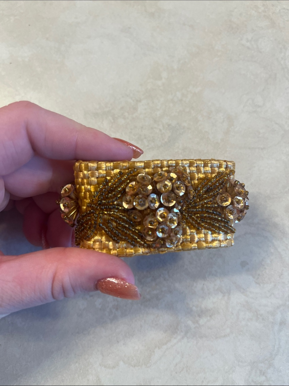 Set of 8 Gold Beaded Cloth Napkin Rings